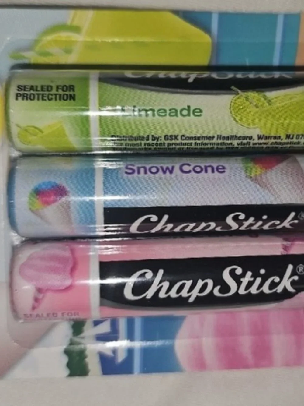 ChapStick Vacation Getaway Lip Balm Tubes Cotton Candy, Snow Cone, Limeade, 0.15